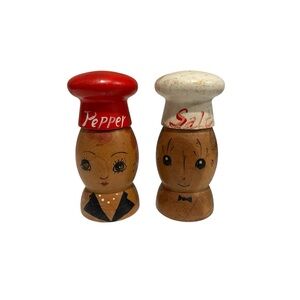 Vintage Wooden Chef Man & Women Salt & Pepper Shakers 4.5"